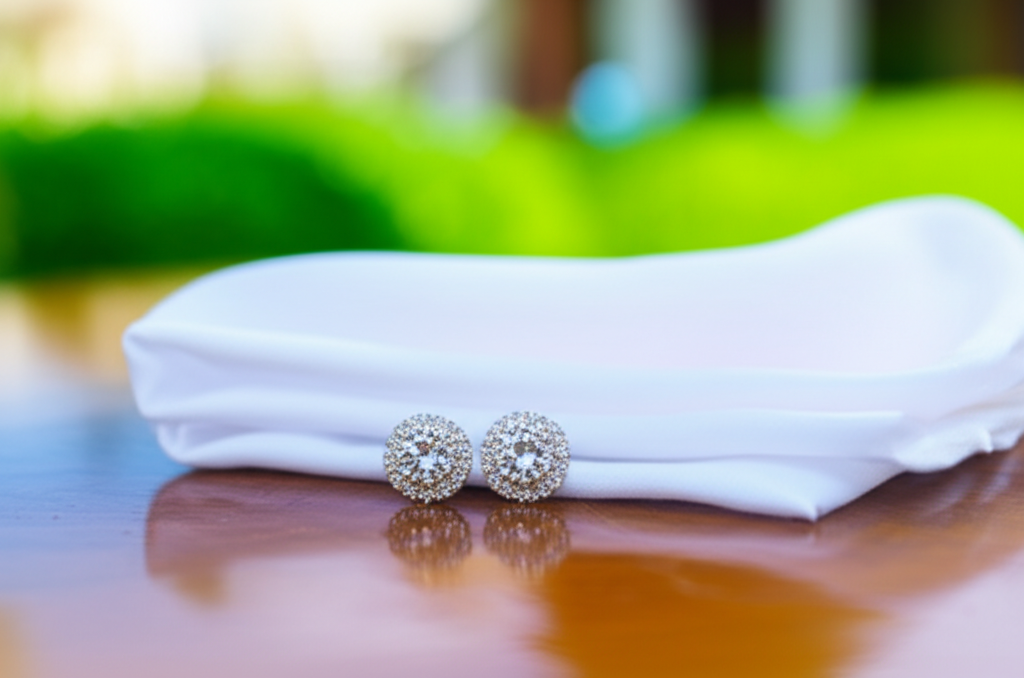 Bông tai kim cương phong cách cổ điển hay hiện đại với bông tai cổ điển hiện đại 8 Hình ảnh cận cảnh đôi bông tai kim cương lấp lánh được đặt trên khăn mềm trắng, gợi ý vừa mới được làm sạch.