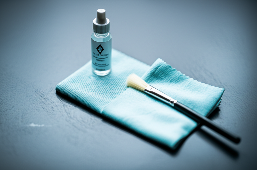 Lưu ý khi chọn bông tai kim cương online với mua bông tai online 7 Bộ dụng cụ vệ sinh trang sức kim cương bao gồm khăn mềm, dung dịch và bàn chải.