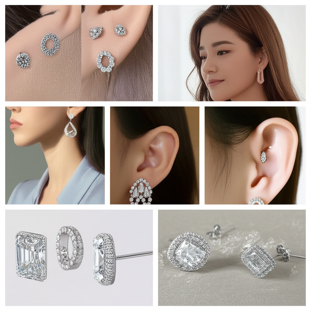 Bông tai kim cương và sự sang trọng trong sự kiện với bông tai kim cương sang trọng 4 Hình ảnh các loại bông tai kim cương, mỗi đôi phù hợp với một hình dáng khuôn mặt khác nhau.