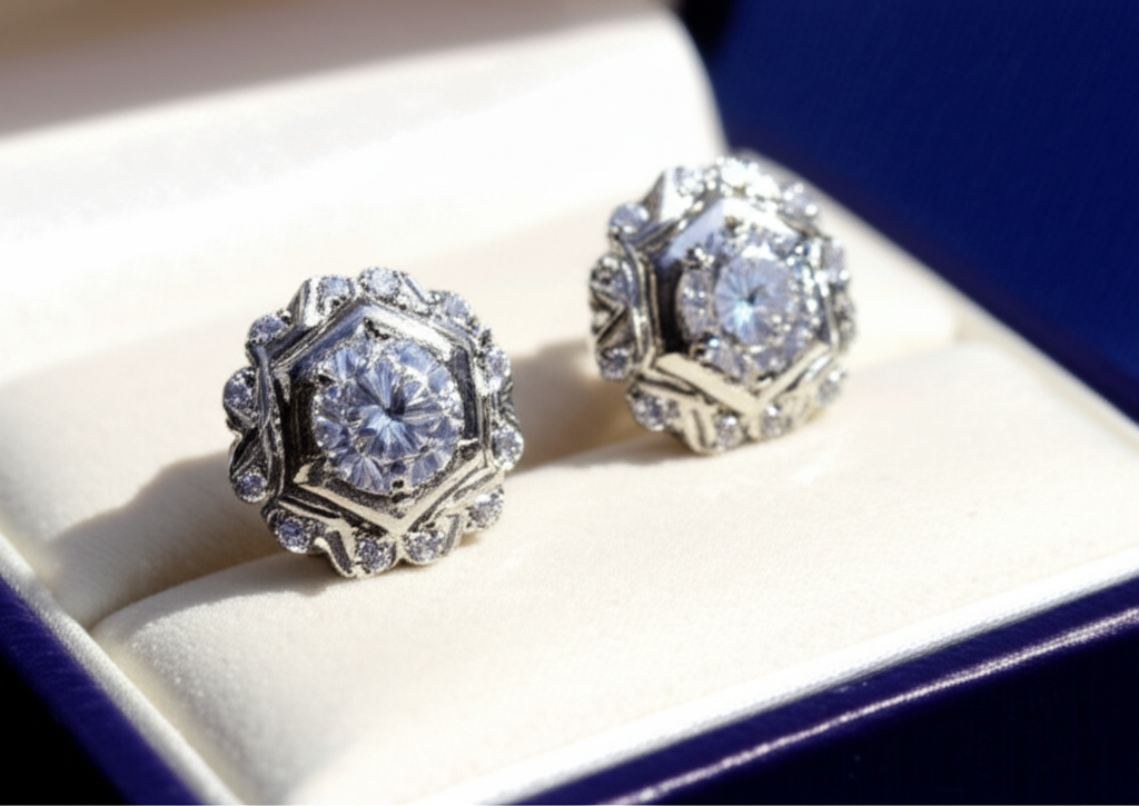 Đôi bông tai kim cương cổ điển.