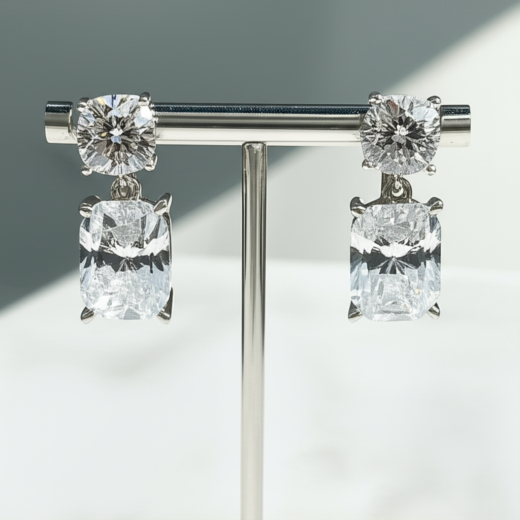 Bông tai kim cương trắng lấp lánh.