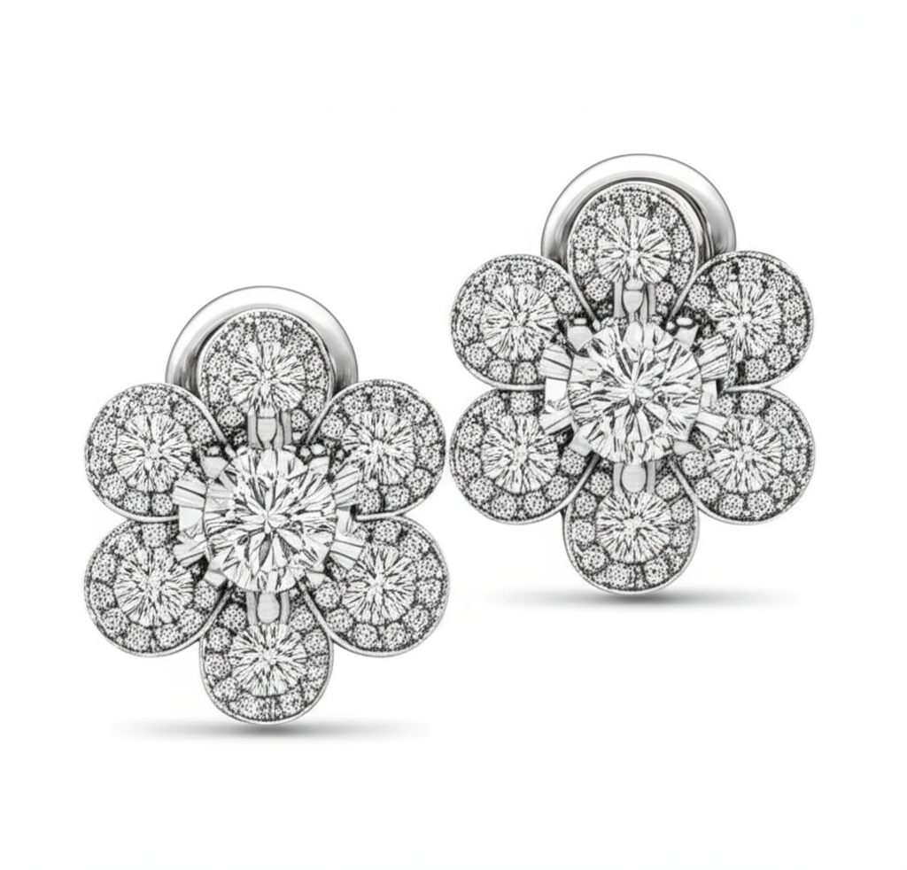 So sánh bông tai kim cương và đá moissanite với bông tai moissanite 6 Ảnh cận cảnh đôi bông tai moissanite lấp lánh trong bối cảnh sang trọng.