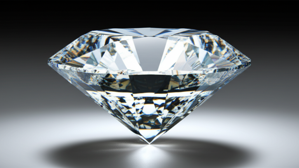 Tư vấn chọn vòng tay kim cương theo cổ tay 6 Ảnh chụp cận cảnh một viên kim cương đang lấp lánh dưới ánh sáng mạnh, thể hiện các giác cắt và độ trong suốt.