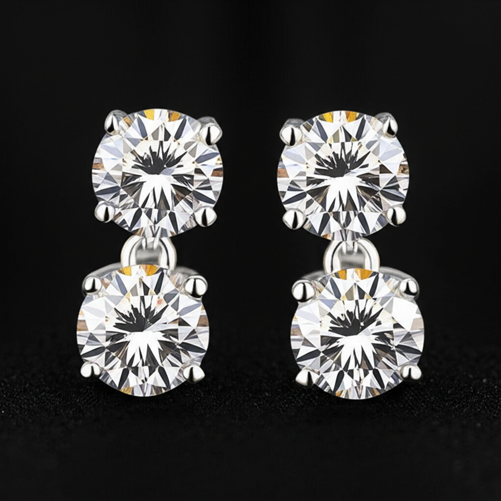 Ảnh đôi bông tai kim cương trên nền nhung đen.