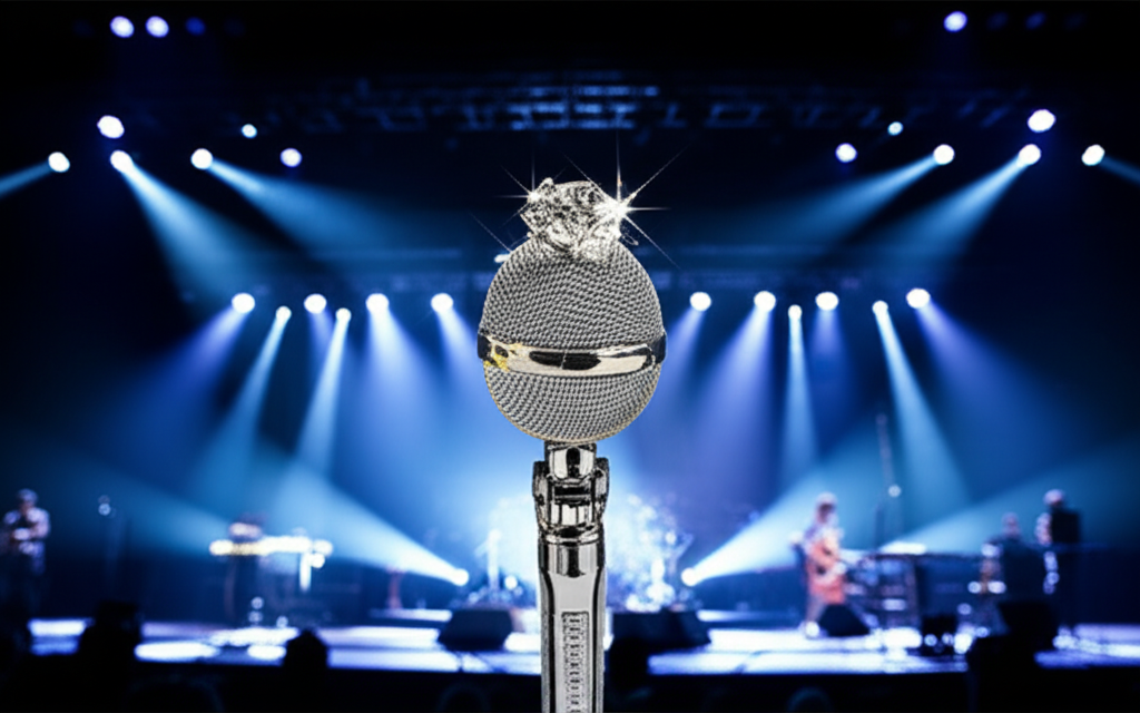 Sân khấu hòa nhạc với chiếc nhẫn kim cương lấp lánh.