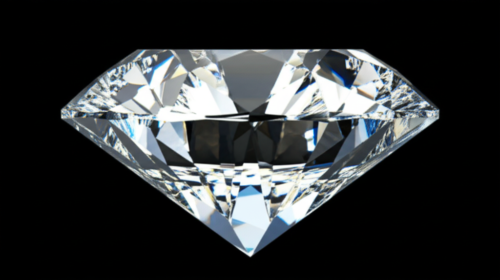 Ảnh một viên kim cương đang tỏa sáng lấp lánh trên nền đen, hiệu ứng ánh sáng rực rỡ.