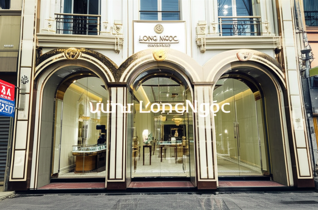 Bông tai kim cương và sự sang trọng trong sự kiện với bông tai kim cương sang trọng 7 Ảnh mặt tiền cửa hàng trang sức Long Ngọc Luxury tại TP.HCM.