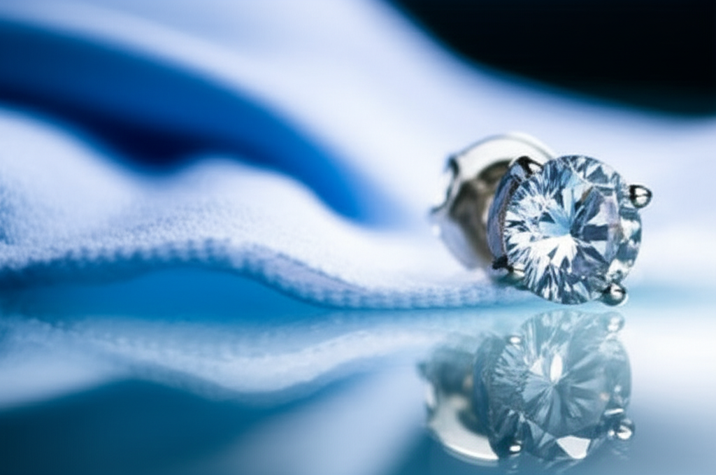 Ảnh cận cảnh vải mềm và bông tai kim cương.