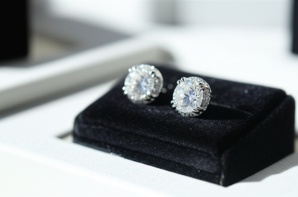 Bông tai kim cương lấp lánh.